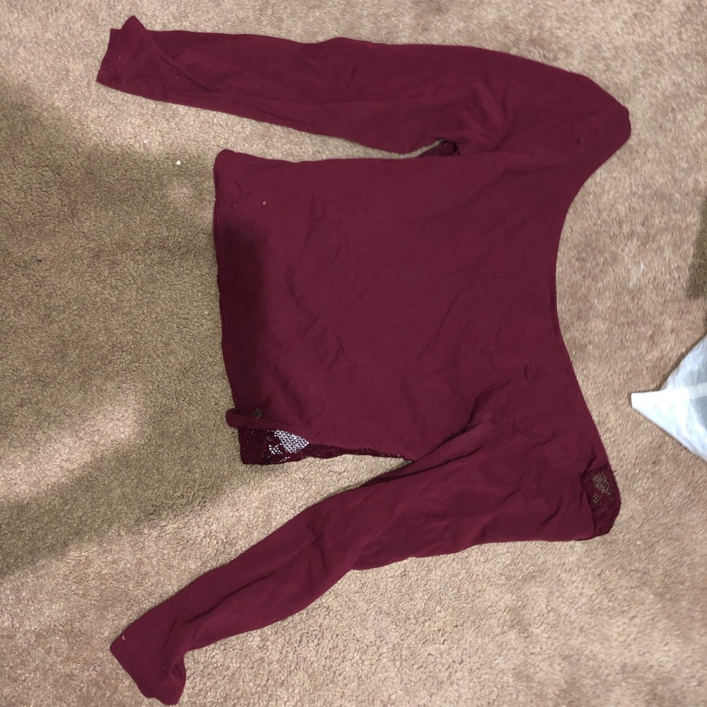 Maroon top with lace and cut in back